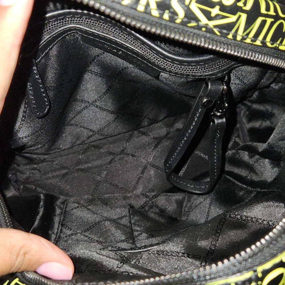 Michael Kors Rhea Medium Newsprint Print Logo Leather Backpack